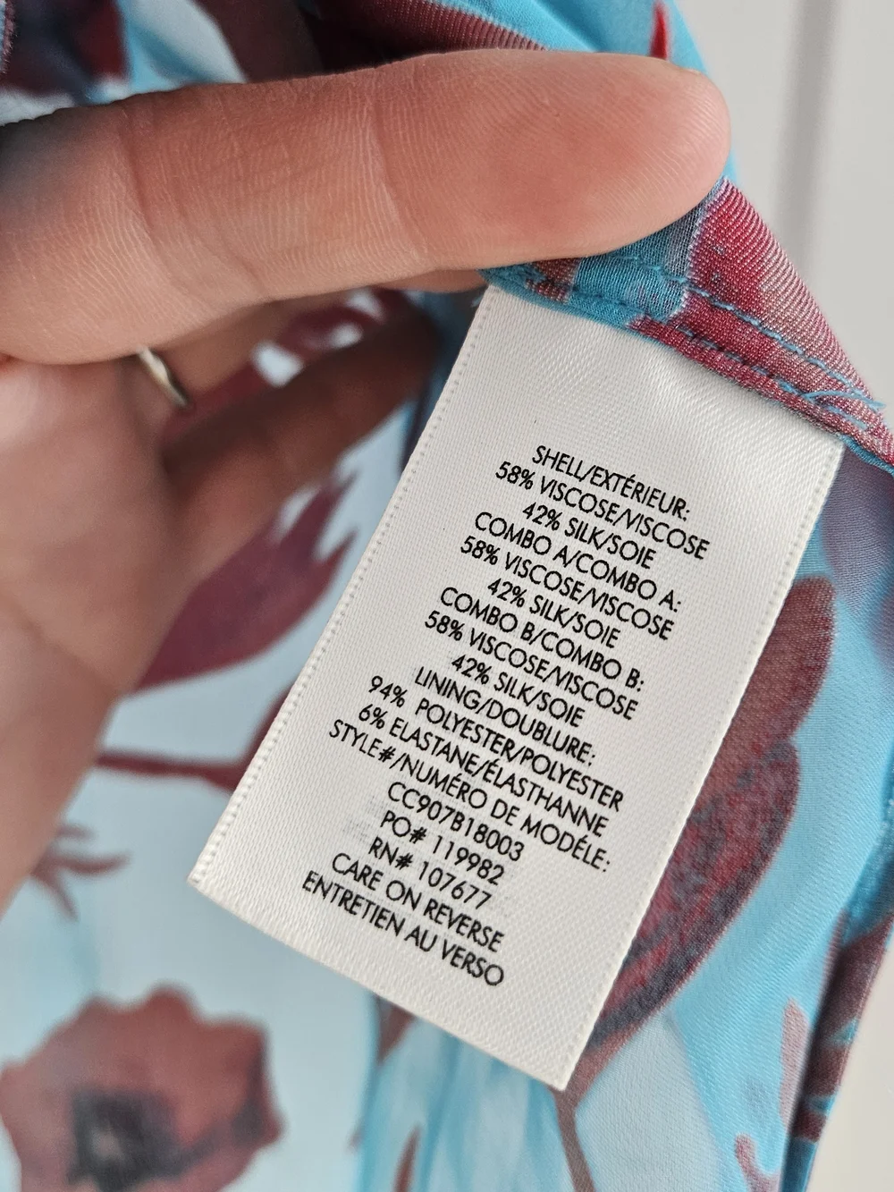 Alice + Olivia Silk Blend Turquoise Floral Tie-Neck Blouse with Red Poppies - Picture 5 of 5